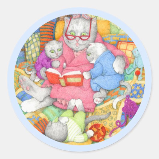 BEDTIME STORY Grote ronde Stickers - Blauw (Voorkant)