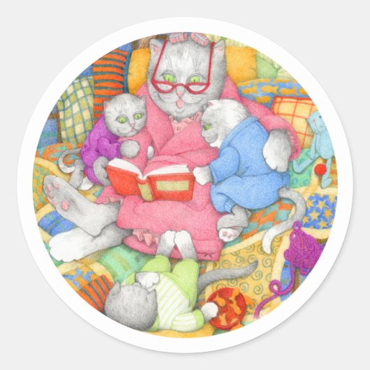BEDTIME STORY Grote ronde Stickers - Wit (Voorkant)