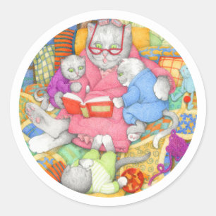 BEDTIME STORY Grote ronde Stickers - Wit