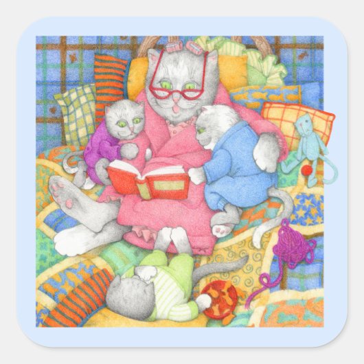 BEDTIME STORY Grote Vierkante Stickers - Blauw (Voorkant)