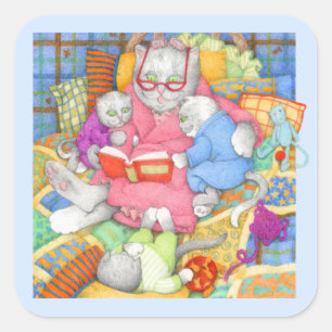 BEDTIME STORY Grote Vierkante Stickers - Blauw