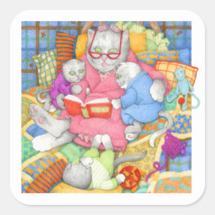 BEDTIME STORY Grote Vierkante Stickers - Wit