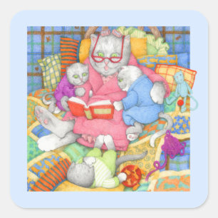 BEDTIME STORY Kleine vierkante Stickers - Blauw