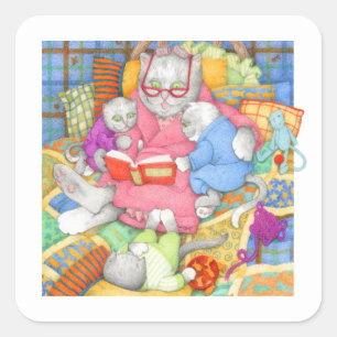 BEDTIME STORY Kleine vierkante Stickers - Wit