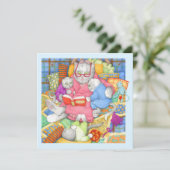 BEDTIME STORY Square Flat Birthday Kaart / Blauw (Staand voorkant)