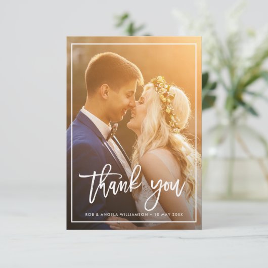 bedwelmd liefdesscript trouwfoto bedankt kaart (Staand voorkant)