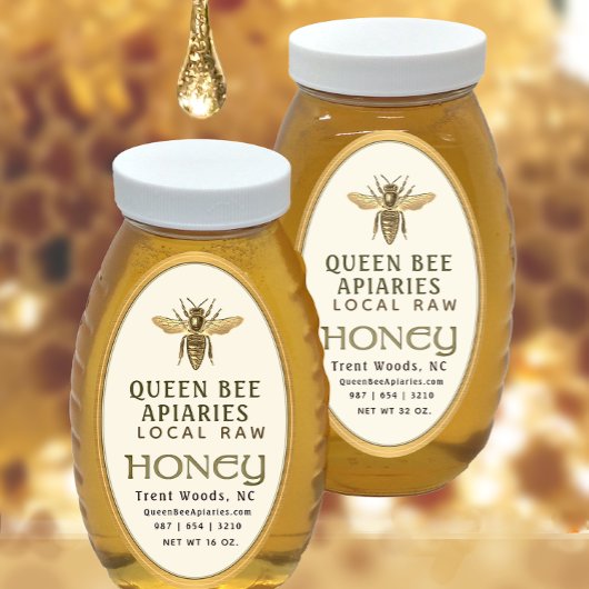 Bee 16 of 32oz Queenline Gold Honey Jar Ovale Sticker