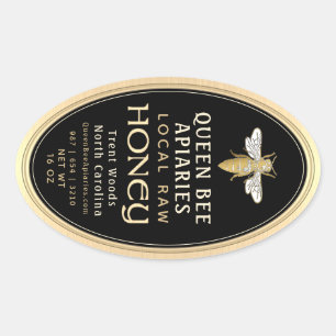  Bee 16 oz Queenline Jar Honey Label Zwart