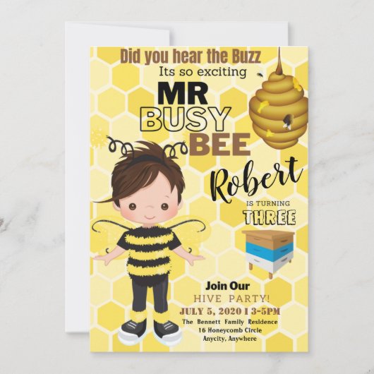 Bee 1 Birthday Invitation Kaart (Voorkant)