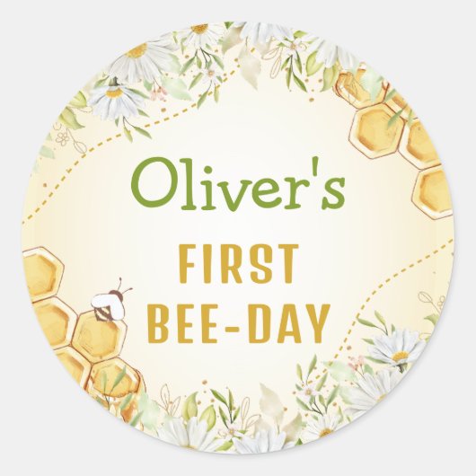 Bee 1e eerste verjaardag Gele Jongen Bumblebee Ronde Sticker (Voorkant)