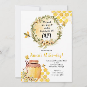 Bee 1e verjaardag Uitnodiging Meisje