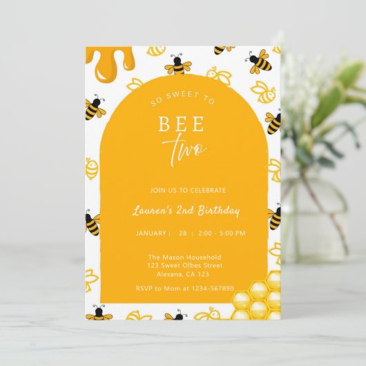 Bee 2e verjaardag Sweet to Bee Two Bees Theme Kaart (Staand voorkant)