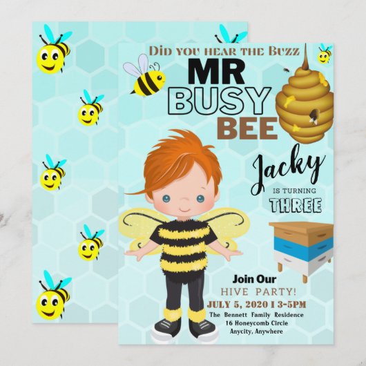 Bee 3 andere Birthday Invitation Kaart (Voorkant / Achterkant)