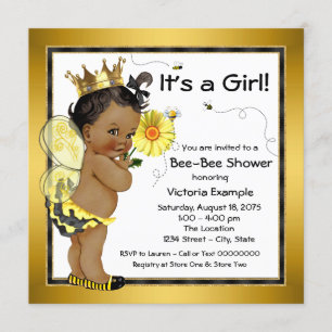 Bee Afro-Amerikaans Meisje Baby shower Kaart