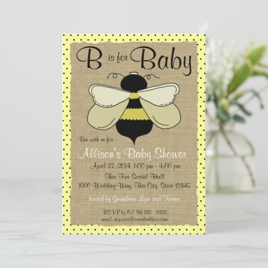 Bee and Burlap Baby shower Kaart (Staand voorkant)
