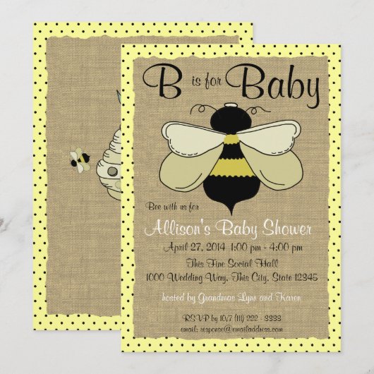 Bee and Burlap Baby shower Kaart (Voorkant / Achterkant)