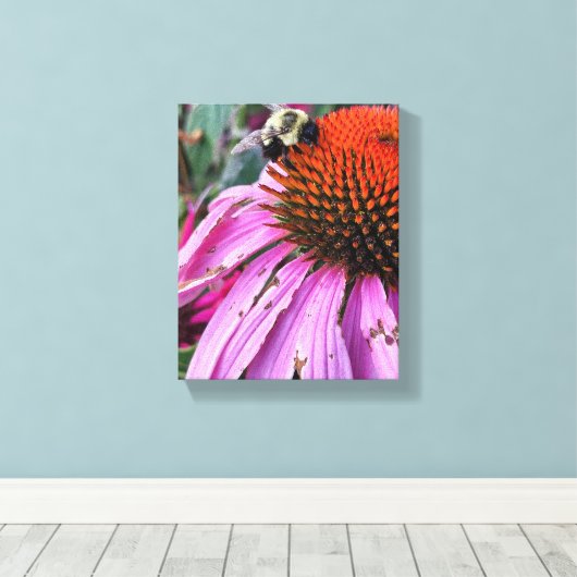 Bee and Coneflower Faux Wrapped Canvas Print (Insitu (Houten vloer))