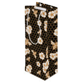 Bee and Flowers Pattern Wijn Cadeautas (Achterkant Gekanteld)