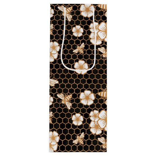 Bee and Flowers Pattern Wijn Cadeautas (Voorkant)