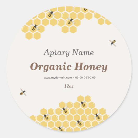 Bee and Honeycomb Honey Jar Label Sticker (Voorkant)