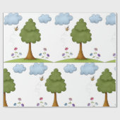 Bee and Tree Natuur Scene met Bloemen en Wolken Cadeaupapier (Vlak)