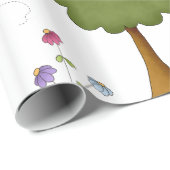 Bee and Tree Natuur Scene met Bloemen en Wolken Cadeaupapier (Rol Hoek)