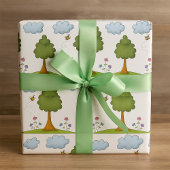 Bee and Tree Natuur Scene met Bloemen en Wolken Cadeaupapier