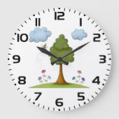 Bee and Tree Natuur Scene met Bloemen en Wolken Grote Klok (Voorkant)