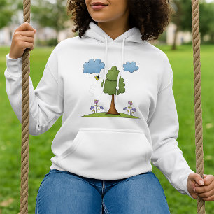 Bee and Tree Natuur Scene met Bloemen en Wolken Hoodie