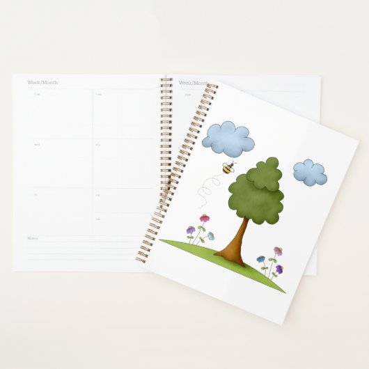 Bee and Tree Natuur Scene met Bloemen en Wolken Planner (Display)