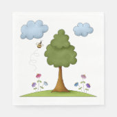Bee and Tree Natuur Scene met Bloemen en Wolken Servet (Voorkant)