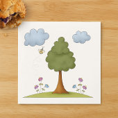 Bee and Tree Natuur Scene met Bloemen en Wolken Servet