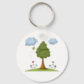 Bee and Tree Natuur Scene met Bloemen en Wolken Sleutelhanger (Achterkant)