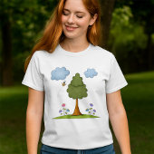 Bee and Tree Natuur Scene met Bloemen en Wolken T-shirt