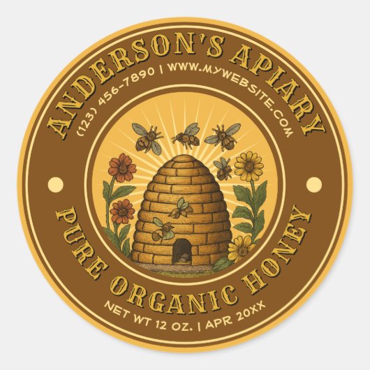 Bee Apiary Honey  Label Sjabloon (Voorkant)