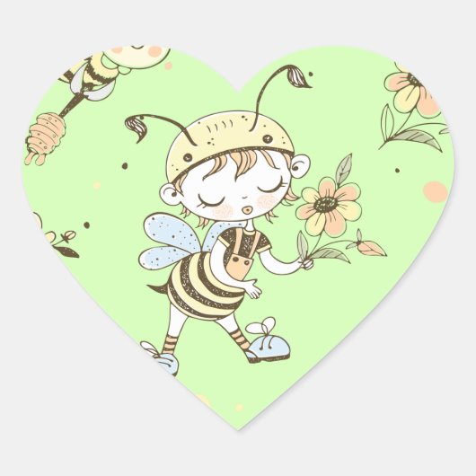 Bee Artwork Hart Sticker (Voorkant)