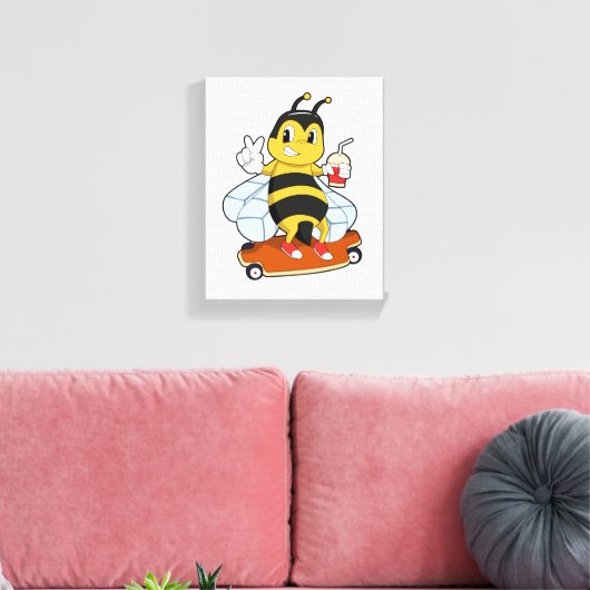 Bee as Skater with Skateboard Canvas Afdruk (Insitu (Woonkamer))