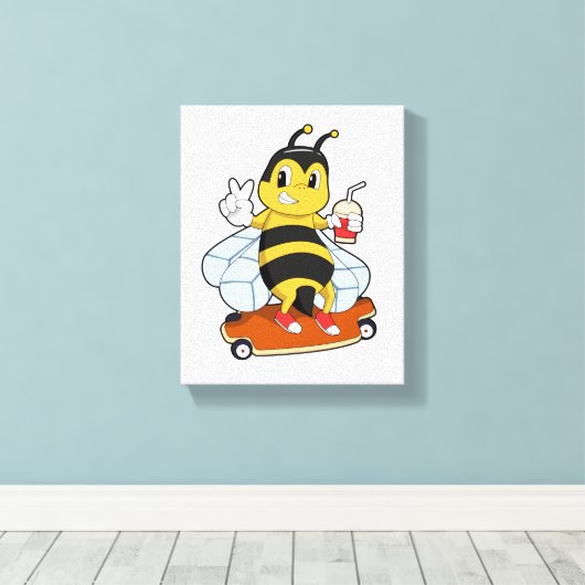 Bee as Skater with Skateboard Canvas Afdruk (Insitu (Houten vloer))