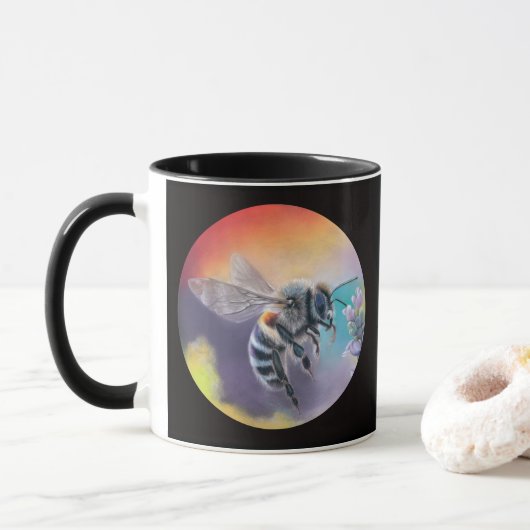 Bee at Flower mug. Beautiful colourful bumblebee Mok (Met donut)