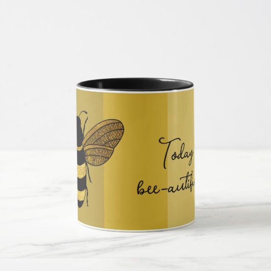 BEE-AUTIFUL DAG TEKSTBUMBLE WORDT ZWART GOLD GEEL MOK (Midden)