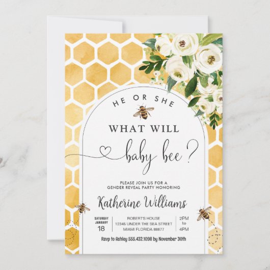 Bee Baby Honey Bee Gender Reveal Kaart (Voorkant)