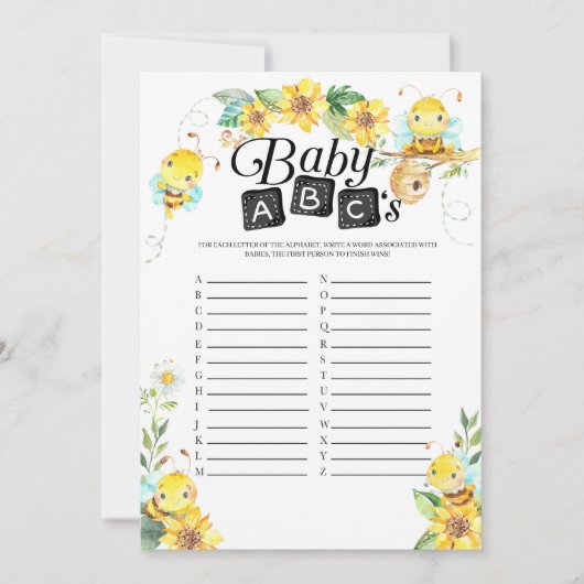 Bee baby shower baby ABC's spel Kaart (Voorkant)