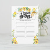 Bee baby shower baby ABC's spel Kaart (Staand voorkant)