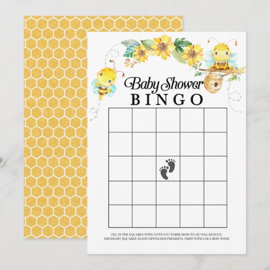 Bee Baby shower Bingo spel Kaart (Voorkant / Achterkant)