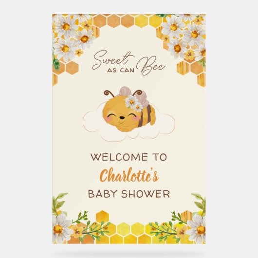 Bee Baby shower Bloemen Honingraat Welkom Acryl Bord (Voorkant)