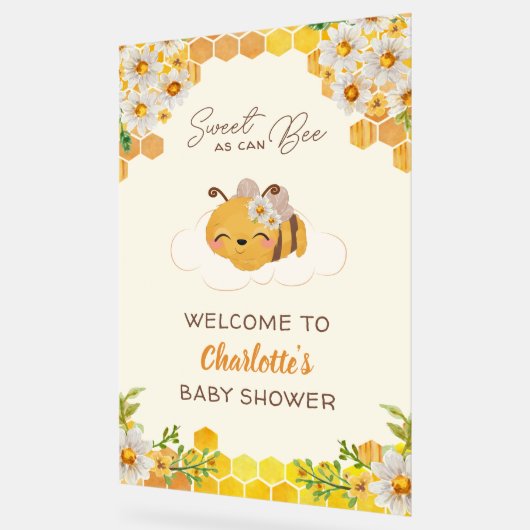 Bee Baby shower Bloemen Honingraat Welkom Acryl Bord (Hoek)