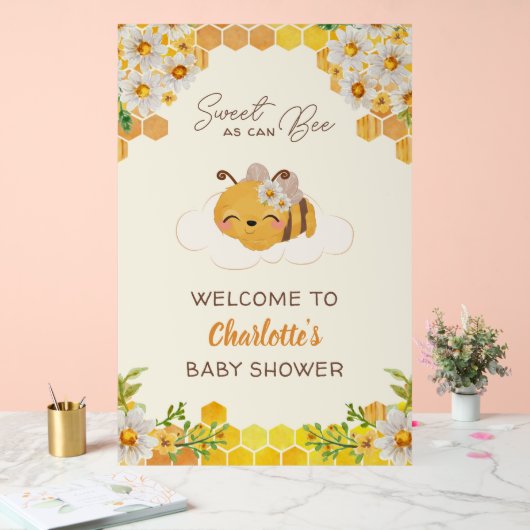 Bee Baby shower Bloemen Honingraat Welkom Acryl Bord (Huwelijk)