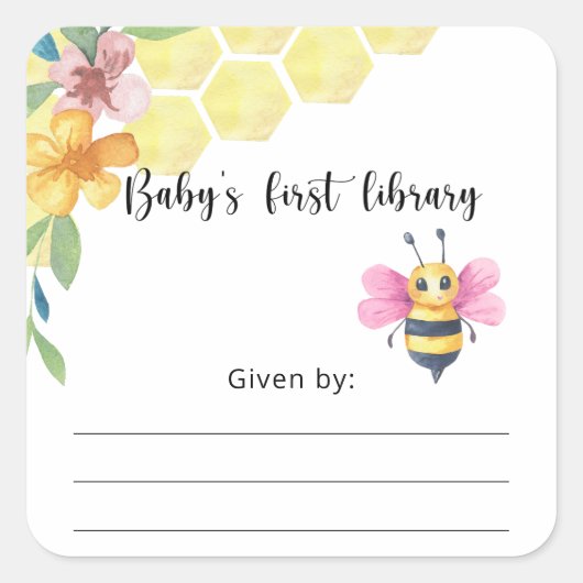 Bee Baby Shower bookplate, books for baby Vierkante Sticker (Voorkant)
