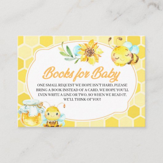 Bee Baby shower Books for Baby Enclosure Card Informatiekaartje (Voorkant)