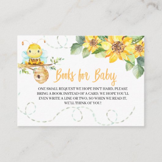Bee Baby shower Books for Baby Enclosure Card Informatiekaartje (Voorkant)